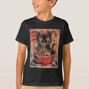 Camiseta Gato comiendo Ramen japonés Tees Kawaii Cat