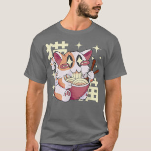 Camiseta Gato comiendo Ramen Kawaii Anime Japonés Cultu