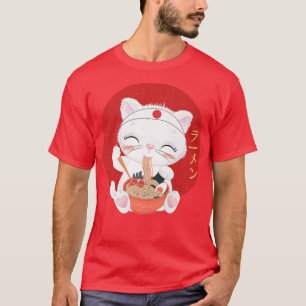Camiseta Gato comiendo Ramen Kawaii estilo japonés anime re