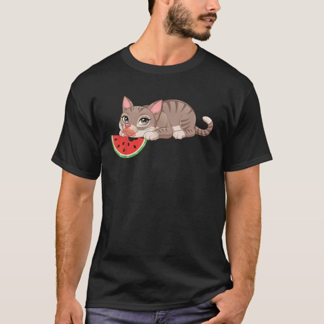 Camiseta Gato comiendo sandía Funny Melon Animal (Anverso)