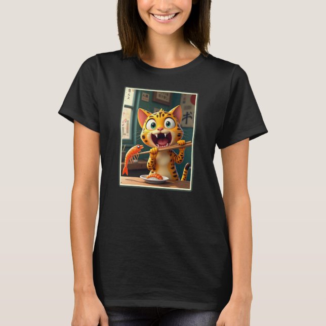 Camiseta Gato comiendo sushi (Anverso)
