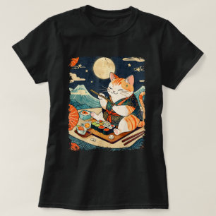 Camiseta Gato comiendo sushi japonés Anime Kawaii Cat Ukiyo