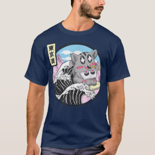 Camiseta Gato comiendo sushi surfeando Kanagawa Wave Anime 