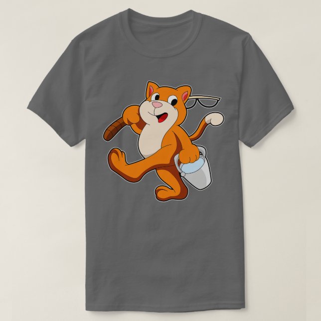 Camiseta Gato como angulador con barra de pesca Cubo de agu (Diseño del anverso)