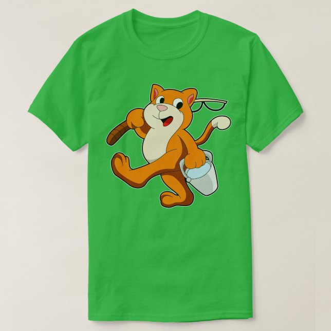 Camiseta Gato como angulador con barra de pesca Cubo de agu (Diseño del anverso)