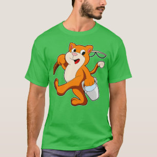 Camiseta Gato como angulador con barra de pesca Cubo de agu