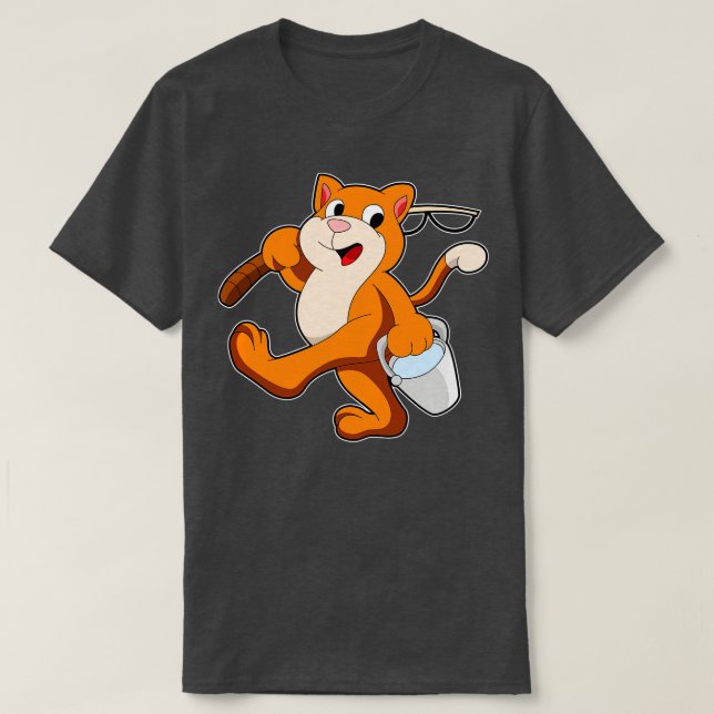 Camiseta Gato como angulador con barra de pesca Cubo de agu (Diseño del anverso)