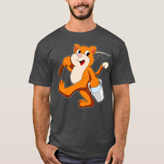Camiseta Gato como angulador con barra de pesca Cubo de agu