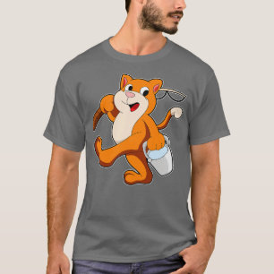 Camiseta Gato como angulador con barra de pesca Cubo de agu