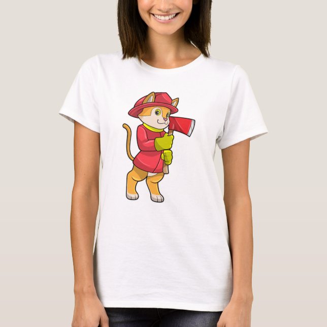 Camiseta Gato como bombero con hacha (Anverso)