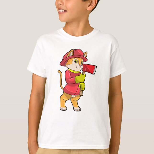 Camiseta Gato como bombero con hacha (Anverso)