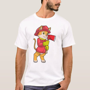 Camiseta Gato como bombero con hacha