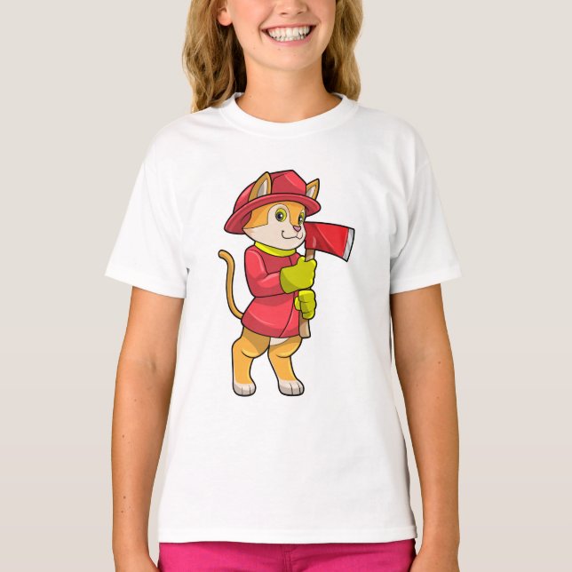 Camiseta Gato como bombero con hacha (Anverso)