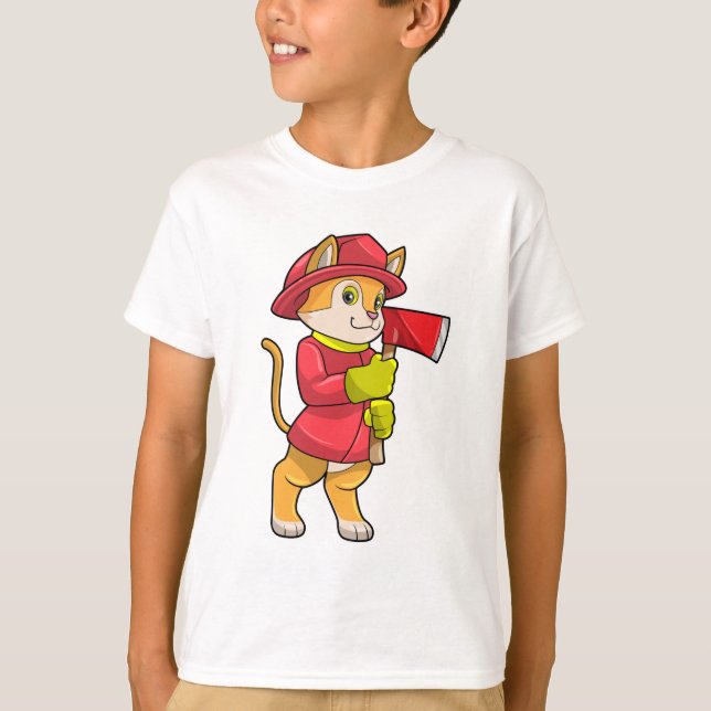 Camiseta Gato como bombero con hacha (Anverso)