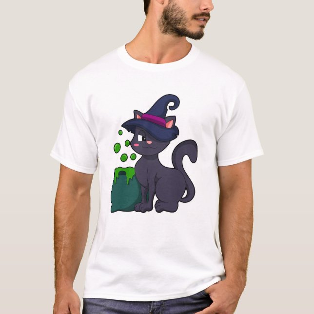 Camiseta Gato como bruja con Cauldron (Anverso)