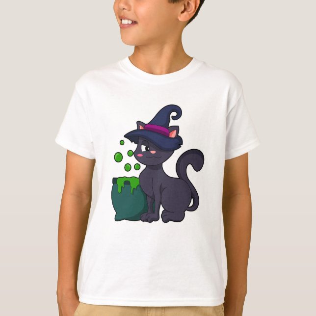 Camiseta Gato como bruja con Cauldron (Anverso)