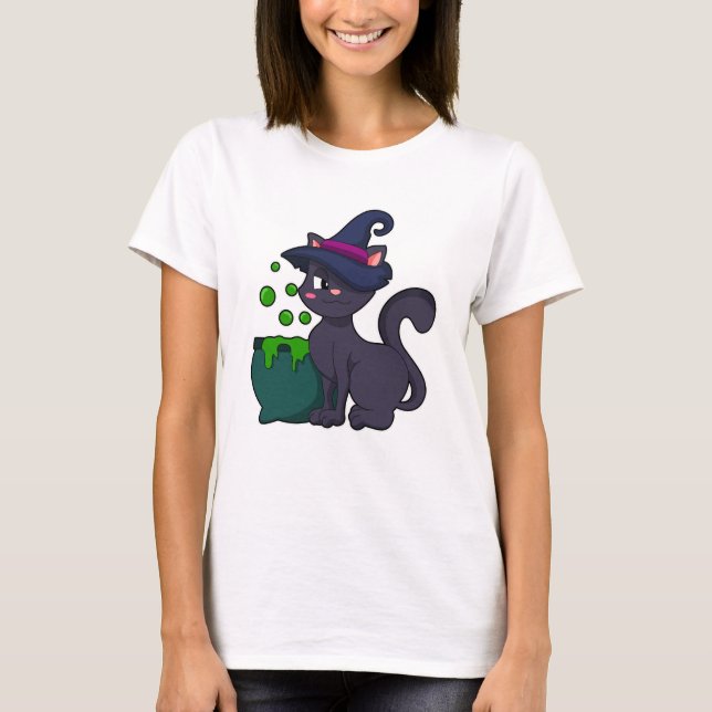 Camiseta Gato como bruja con Cauldron (Anverso)