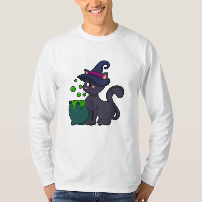 Camiseta Gato como bruja con Cauldron (Anverso)