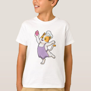 Camiseta Gato como cocinado con delantal y muffin de cocina