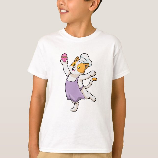 Camiseta Gato como cocinado con delantal y muffin de cocina (Anverso)