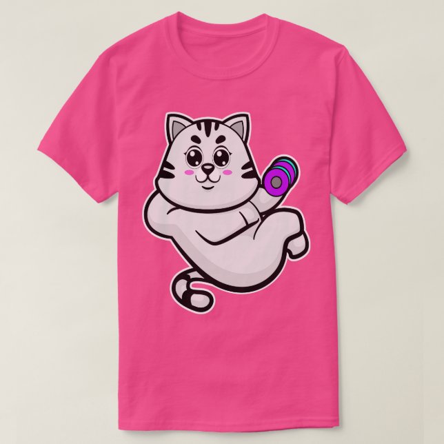 Camiseta Gato como culturista con dumbbell (Diseño del anverso)