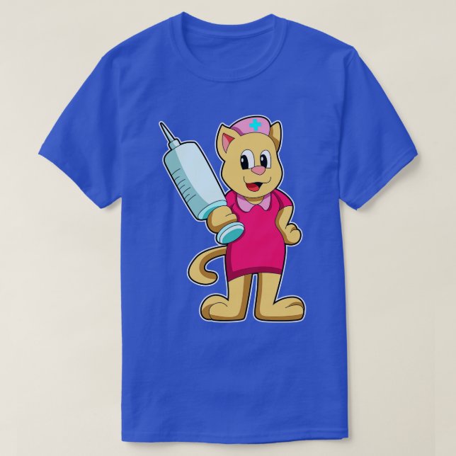 Camiseta Gato como enfermera con jeringas (Diseño del anverso)