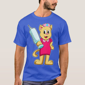 Camiseta Gato como enfermera con jeringas