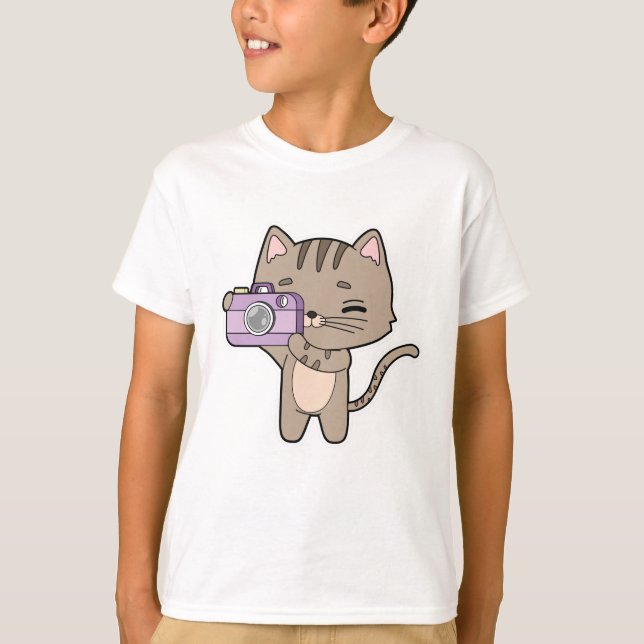 Camiseta Gato como fotógrafo con cámara (Anverso)
