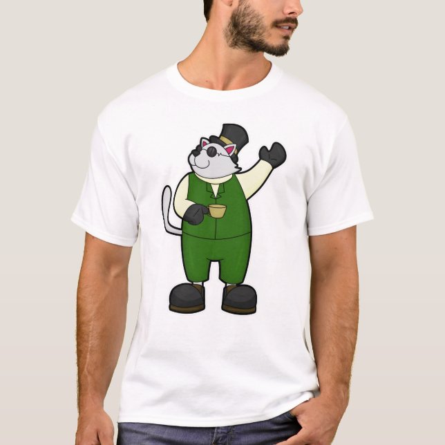 Camiseta Gato como Groom con café y Gorra (Anverso)