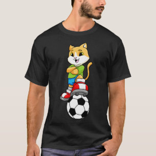 Camiseta Gato como jugador con bola y zapatos