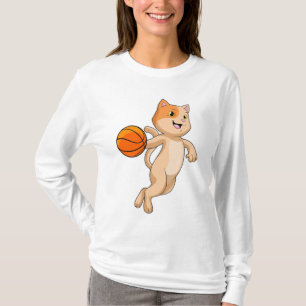 Camiseta Gato como jugador de baloncesto con baloncesto