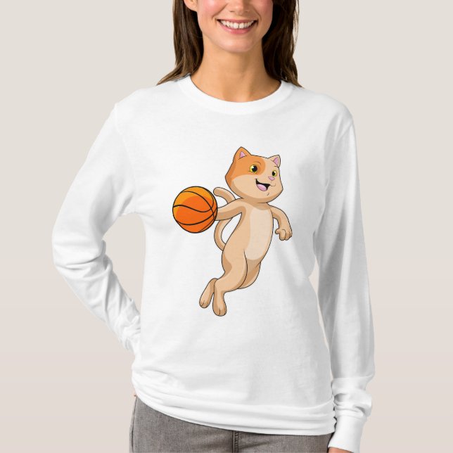 Camiseta Gato como jugador de baloncesto con baloncesto (Anverso)