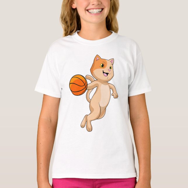 Camiseta Gato como jugador de baloncesto con baloncesto (Anverso)