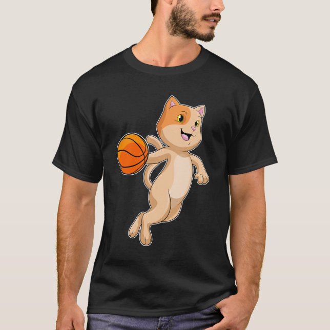 Camiseta Gato como jugador de baloncesto con baloncesto (Anverso)