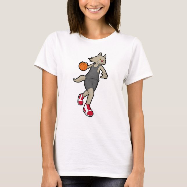 Camiseta Gato como jugador de baloncesto con baloncesto (Anverso)