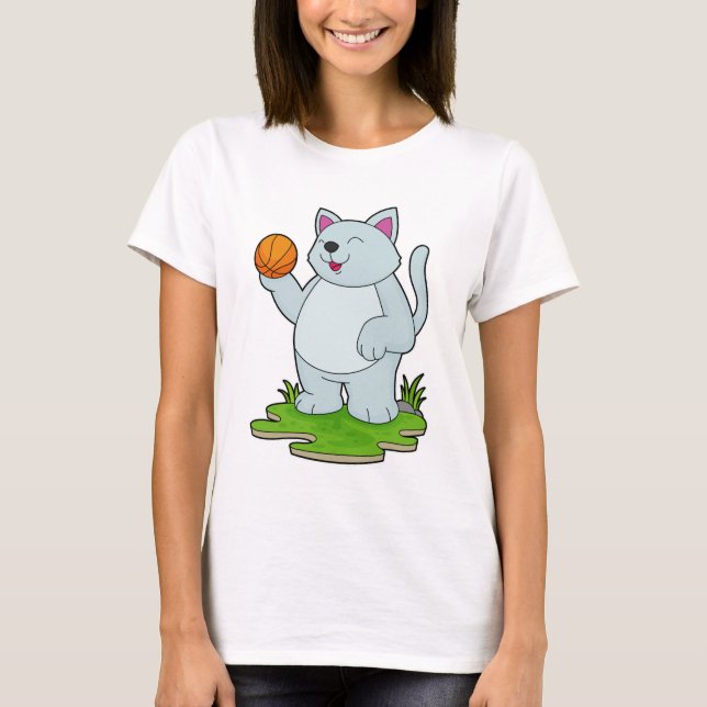 Camiseta Gato como jugador de baloncesto con baloncesto (Anverso)