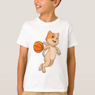 Camiseta Gato como jugador de baloncesto con baloncesto