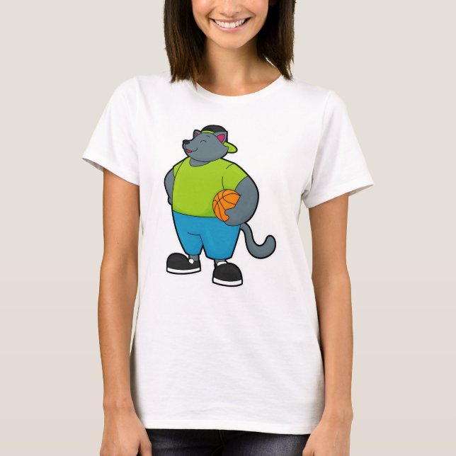 Camiseta Gato como jugador de baloncesto con baloncesto (Anverso)