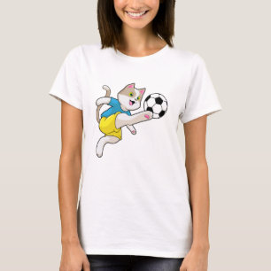 Camiseta Gato como jugador de fútbol con pelota de fútbol