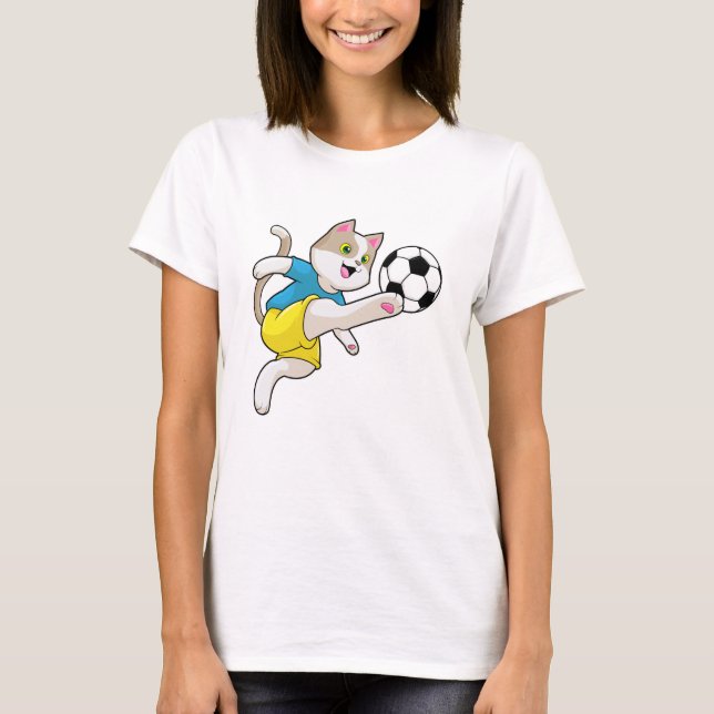 Camiseta Gato como jugador de fútbol con pelota de fútbol (Anverso)