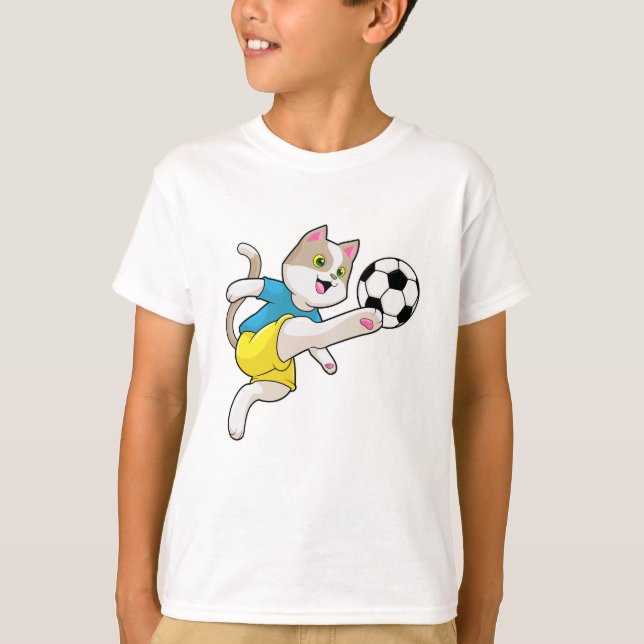 Camiseta Gato como jugador de fútbol con pelota de fútbol (Anverso)