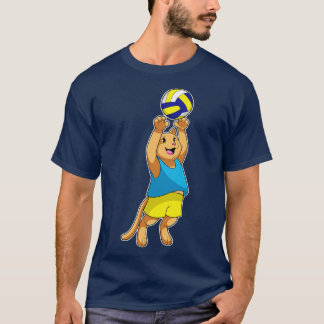 Camiseta Gato como jugador de voleibol con voleibol