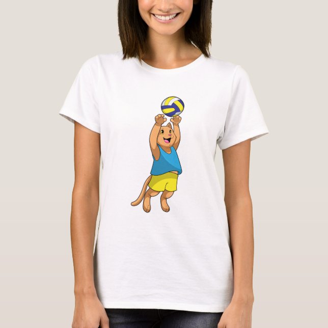 Camiseta Gato como jugador de voleibol con voleibol (Anverso)