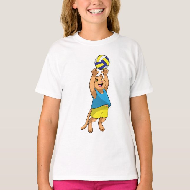 Camiseta Gato como jugador de voleibol con voleibol (Anverso)
