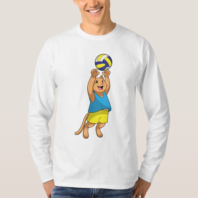 Camiseta Gato como jugador de voleibol con voleibol (Anverso)