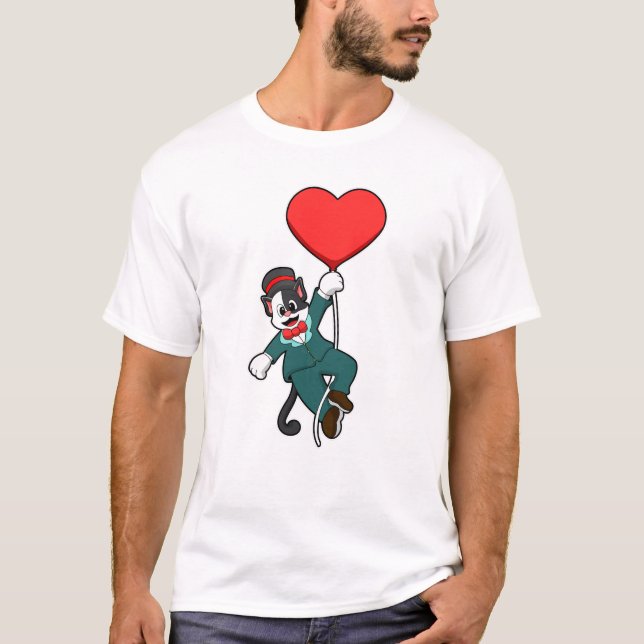 Camiseta Gato como novio con globo de corazón (Anverso)
