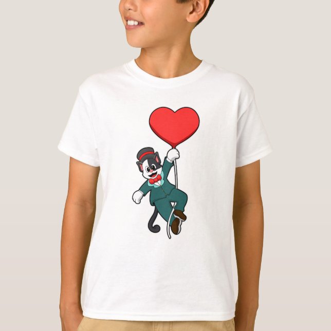 Camiseta Gato como novio con globo en forma de corazón (Anverso)