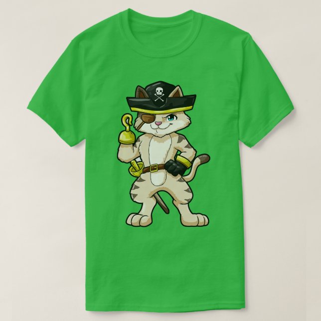 Camiseta Gato como pirata con daga y sable (Diseño del anverso)