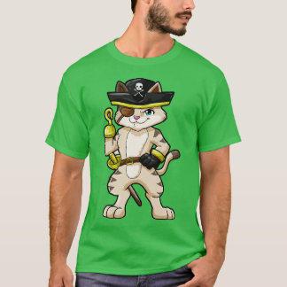 Camiseta Gato como pirata con daga y sable
