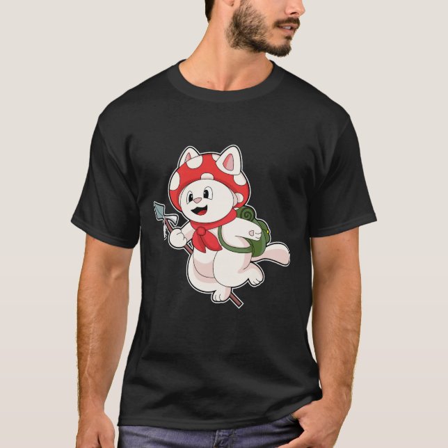 Camiseta Gato como recolector de hongos con hongo (Anverso)